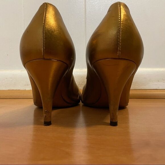 Moschino Cheapandchic Gold Peeptoe Heels - Picture 3 of 7